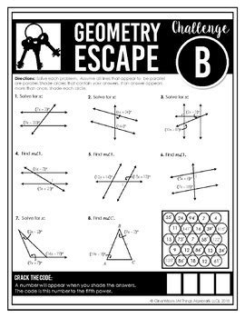 Houghton Mifflin Harcourt Geometry, 2015. . Geometry escape challenge b answer key pdf